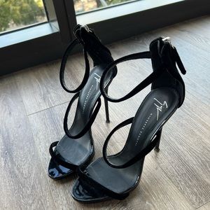 SOLD Giuseppe Zanotti
Velvet Three-Band Stiletto Sandals